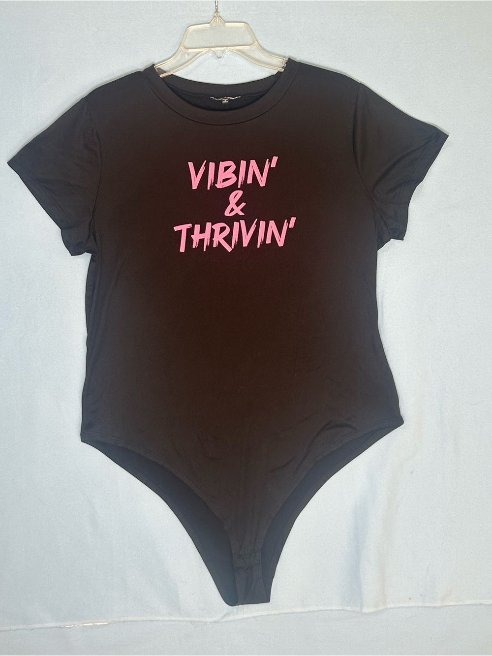 Fashion Nova Black Bodysuit with Pink "Vibin' & Thrivin'" Graphic size 18/20